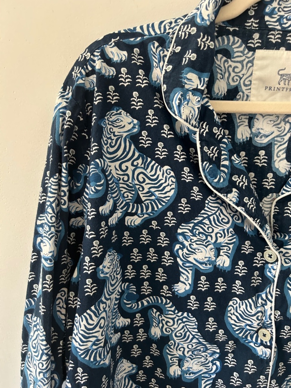 Printfresh Tiger Queen Pajama Top M Navy & White Organic Cotton - Picture 4 of 14